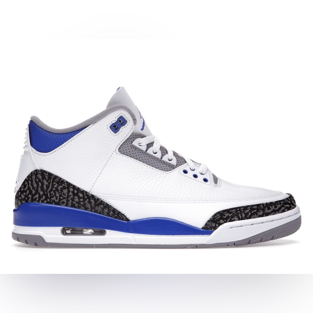 Jordan Retro Racers Kids White and Blue High-Top Sneakers